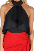 Navy Neoprene Frill Halter Neck Bodysuit