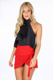 Navy Neoprene Frill Halter Neck Bodysuit