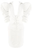 White Puffed Sleeves Plunge Neck Dress