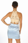 Nude High Neck Eyelash Lace Crop Top