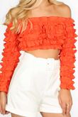 Orange Ruffle Long Sleeve Crop Top