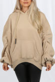 Grey Ruched Sleeve Hooded Sweatshirt