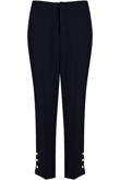 Slit Button Trim Ankle Tailored Navy Trousers