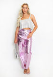 Pink Metallic Straight Leg Jeans