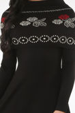 Black Fine Knit Floral Print Bodycon Dress