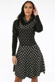Black Fine Knit Cross Print Midi Dress