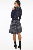 Navy Fine Knit Cross Print Midi Dress