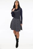Navy Fine Knit Cross Print Midi Dress