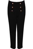 Black Gold Button Tailored Straight Trousers 
