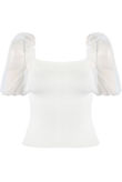 White Organza Sleeve Knitted Crop Top