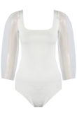 White Long Mesh Sleeve Bodysuit