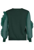 Green Mesh Sleeve Round Neck Jumper