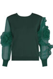 Green Mesh Sleeve Round Neck Jumper