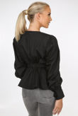 Black Ruched Elasticated Waist Round Neck Blouse