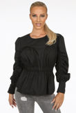Black Ruched Elasticated Waist Round Neck Blouse