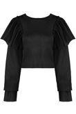 Black Frilled Tier Shoulder Knitted Jumper