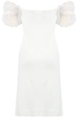 White Ribbed Chiffon Puff Sleeves Dress