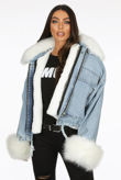 Oversize Fur Trim Denim Blue Jacket 