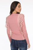 Pink Crochet Lace Long Sleeve Crop Tops