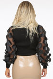 Black Flower Mesh Sleeve Trimming Ribbed Jumper