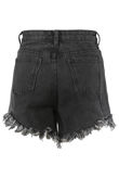 Grey Ripped Hem Denim Shorts