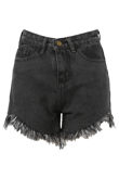 Grey Ripped Hem Denim Shorts