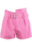 Pink Asymmetric Belt Shorts
