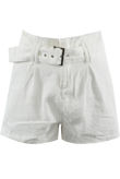 White Asymmetric Belt Shorts