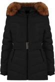 Black Padded Fur Hood Parka Coat