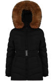 Black Padded Fur Hood Parka Coat