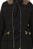 Black Padded Fur Hood Jacket