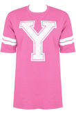 Fuchsia Y Slogan Round Neck Tees