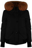 Black Fur Hood Bomber Jacket