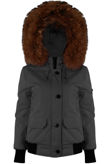 Grey Fur Hood Bomber Jacket