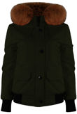 Khaki Fur Hood Bomber Jacket