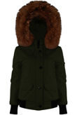 Khaki Fur Hood Bomber Jacket
