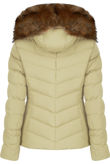 Cream Zipped Pockets Fur Hood Puffa Jackets