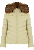 Cream Zipped Pockets Fur Hood Puffa Jackets