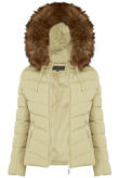 Cream Zipped Pockets Fur Hood Puffa Jackets