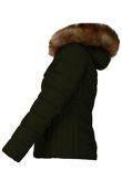 Zipped Pockets Fur Hood Puffa Khaki Jackets