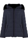 Navy Quilted Puffa Jacket with Black Faux Fur