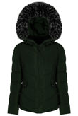 Green Faux Fur Hood Puffer Jackets