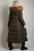 Khaki Long Padded Puffer Coat With Fur Trim Hood