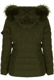 Khaki Faux Fur Hood Parka Jacket