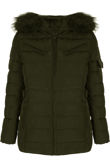 Khaki Faux Fur Hood Parka Jacket