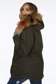 Khaki Natural Fur Hood Parka Coat
