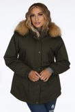 Khaki Natural Fur Hood Parka Coat