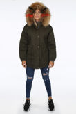 Khaki Natural Fur Hood Parka Coat