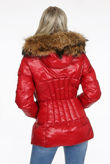 Red Natural Fur Hood Shiny Puffer Jackets