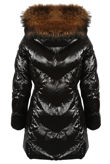 Black Natural Fur Hood Shiny Puffer Coat